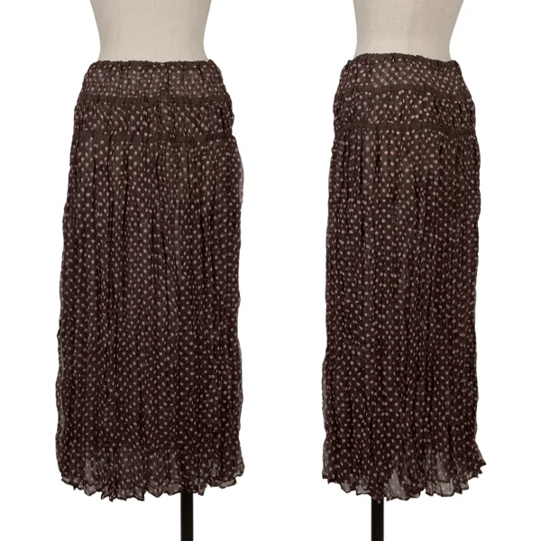 ISSEY MIYAKE FETE Wrinkle Pleats Dot Printed Skirt Brown 2 K-170950_001