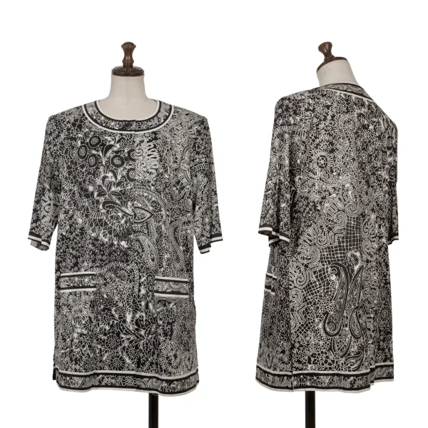 LEONARD Graphic Print Short Sleeve Cardigan Black,White M K-170955_001