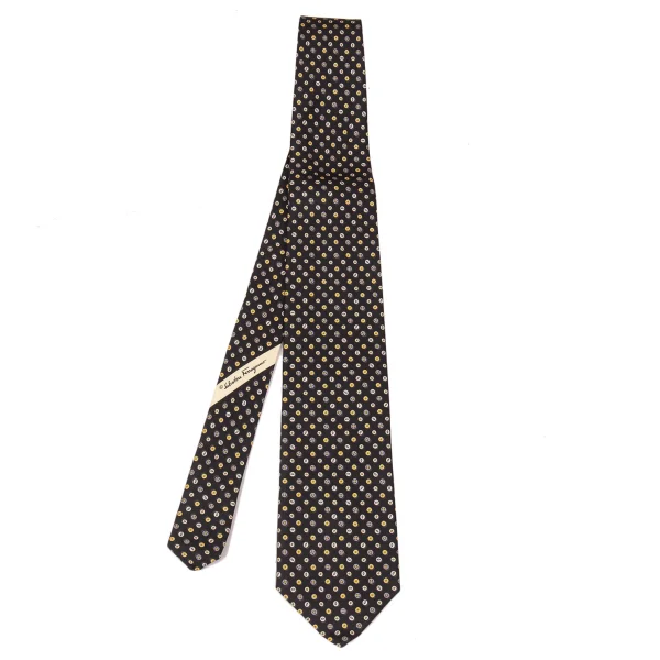 Salvatore Ferragamo Button Printed Silk Tie Black  K-170988_001