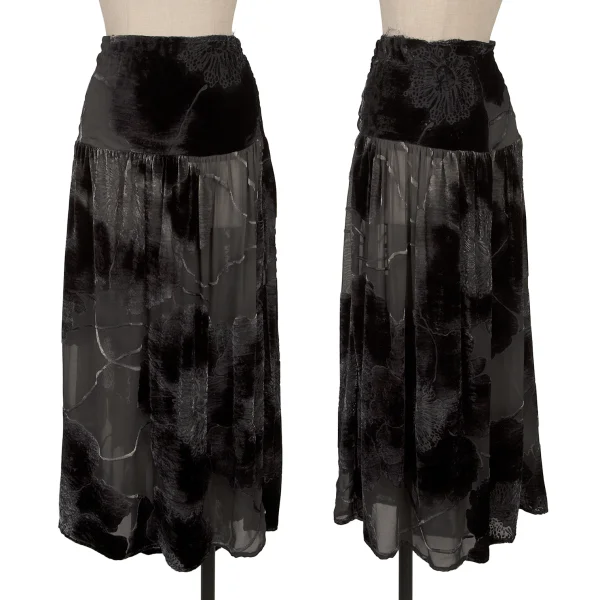 Yohji Yamamoto NOIR Flocked Floral Silk Skirt Black 3 K-170994_001