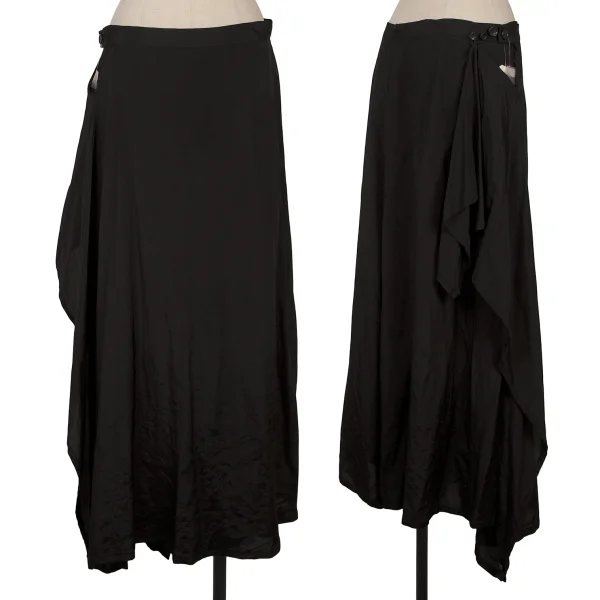 Yohji Yamamoto FEMME Asymmetry Drape Rayon Wrap Skirt Pants  Black 2 K-170995_001