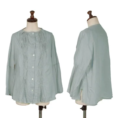 Plantation Cotton Tuck Front No Collar Blouse