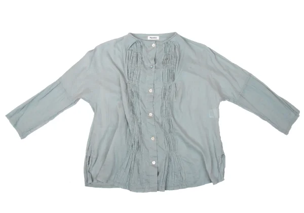Plantation Cotton Tuck Front No Collar Blouse K-171001_002