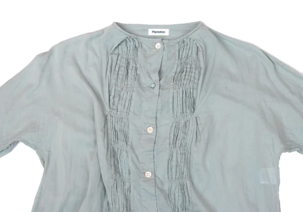 Plantation Cotton Tuck Front No Collar Blouse K-171001_003
