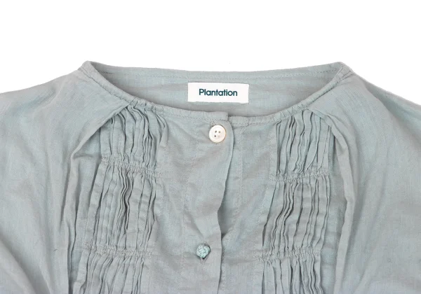 Plantation Cotton Tuck Front No Collar Blouse K-171001_004