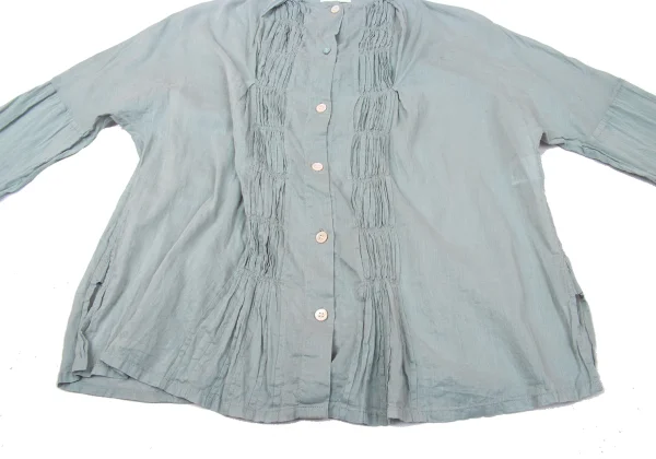Plantation Cotton Tuck Front No Collar Blouse K-171001_009