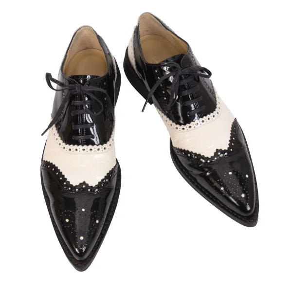 COMME des GARCONS Patent Leather Wingtip Shoes Black,White 24(About US 7) K-171010_001