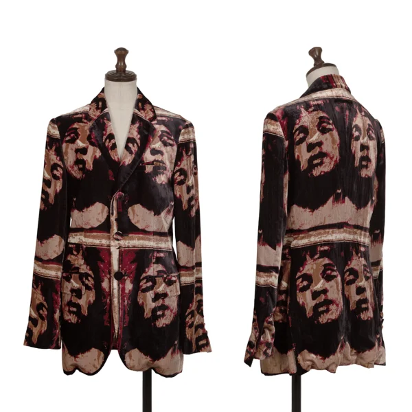 Jean Paul GAULTIER FEMME Face Patterned Velour Jacket Black,Red,Brown 40 K-171031_001