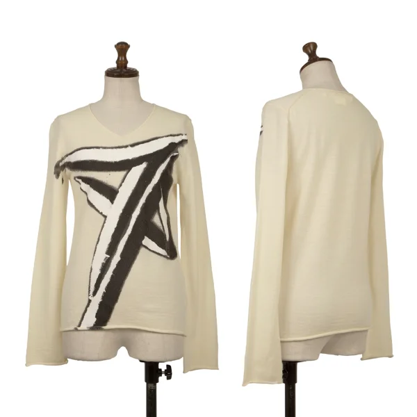 COMME des GARCONS Wool Graphic Painted Knit Top Ivory S K-171032_001