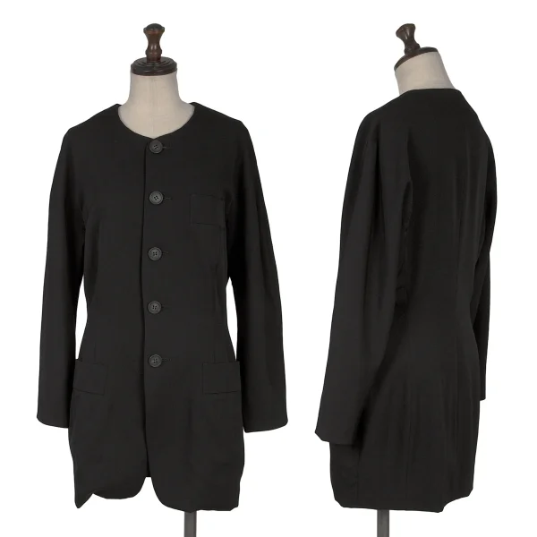 Yohji Yamamoto×THE GINZA STORY Wool Gabardine Collarless Jacket Black S-M K-171043_001