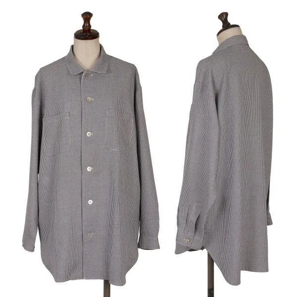 Y's Poly Rayon Houndstooth Open-collar Long-sleeve Shirt Blue,White S-M K-171045_001