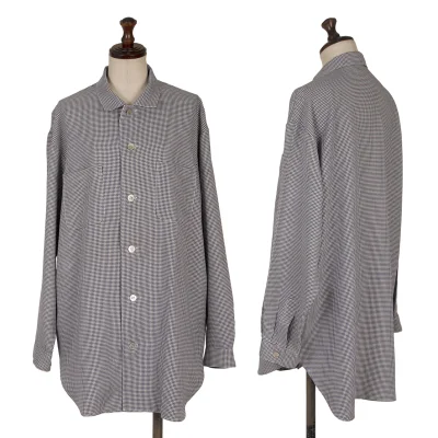 Y's Poly Rayon Houndstooth Open-collar Long-sleeve Shirt