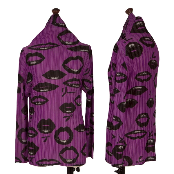 PLEATS PLEASE Lip Print Turtleneck T Shirt Purple,Black 3 K-171049_001