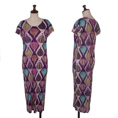 PLEATS PLEASE Hot Air Balloon Print French Sleeve Dress