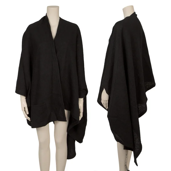 Y's Wool Blend Asymmetrical Drape Bolero Black 2 K-171063_001