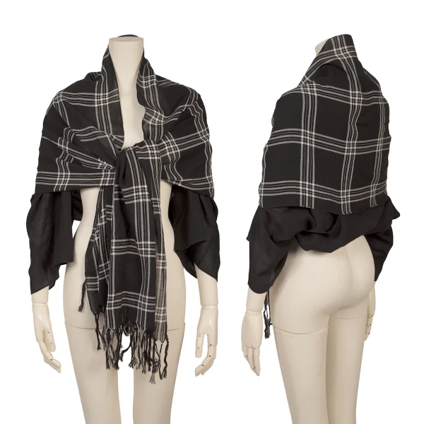 Y's Checked Fringe Stole Bolero Black,White  K-171064_001