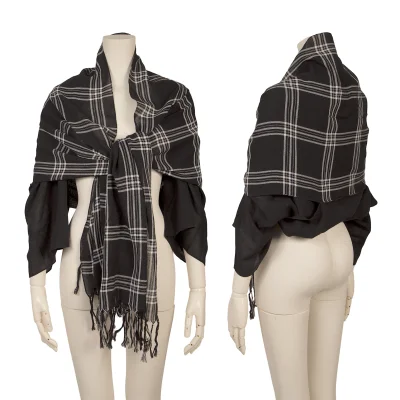 Y's Checked Fringe Stole Bolero