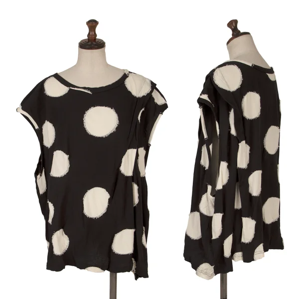 Y's Dot Woven Shoulder Tuck Sleeveless Blouse Black,White 2 K-171069_001