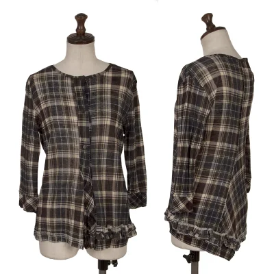 Y's Hem Frill Asymmetrical Sheer Check Cardigan