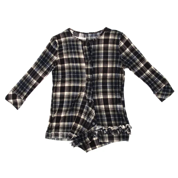 Y's Hem Frill Asymmetrical Sheer Check Cardigan K-171071_002