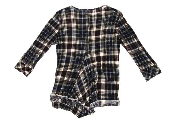 Y's Hem Frill Asymmetrical Sheer Check Cardigan K-171071_010