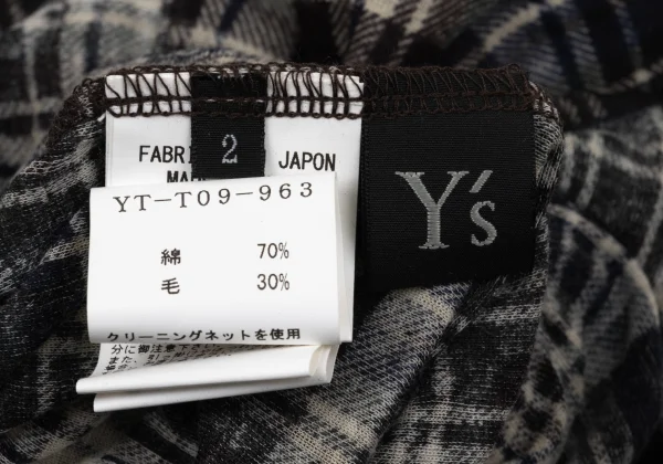 Y's Hem Frill Asymmetrical Sheer Check Cardigan K-171071_015
