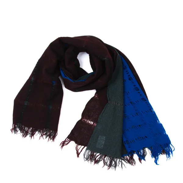 Y's Checked Woven Color Switching Stole Bordeaux,Green,Blue  K-171087_001