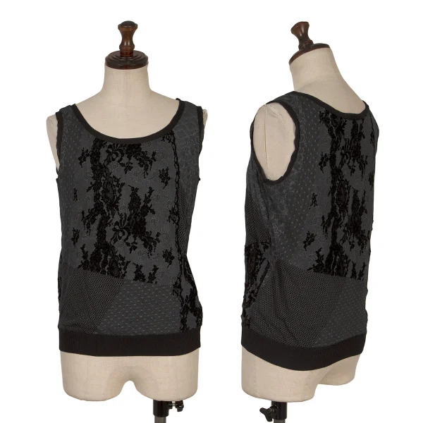 M.&KYOKO Botanical Flocky Tank Top Black 1 K-171094_001