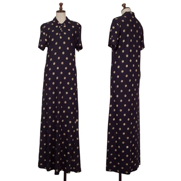 robe de chambre COMME des GARCONS Rayon Reverse Printed Dot Short Sleeved Dress Navy,Beige S-M K-171134_001