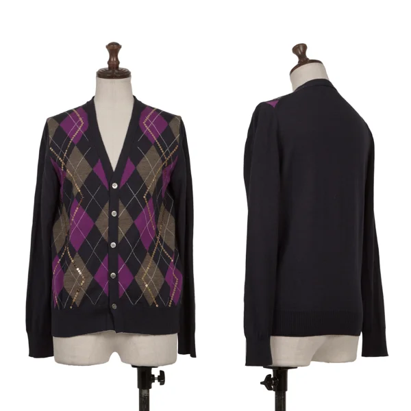 tricot COMME des GARCONS Sequin Embellished Argyle Knit Cardigan Navy,Purple S-M K-171139_001