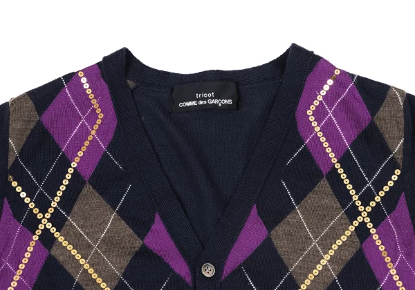 tricot COMME des GARCONS Sequin Embellished Argyle Knit Cardigan K-171139_004