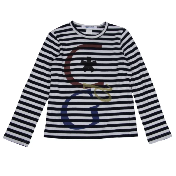 COMME des GARCONS Logo Print Striped T Shirt Navy,White S K-171144_001