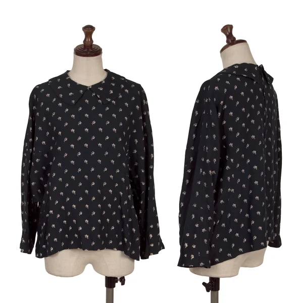 COMME des GARCONS Washed Patterned Dolman Blouse Navy,Beige S K-171147_001