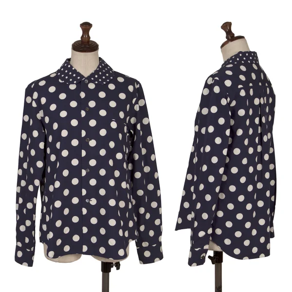 COMME des GARCONS Dot Printed Round Collar Shirt Navy,White S K-171151_001