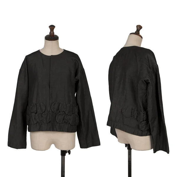 COMME des GARCONS Poly Linen Design Hem Collarless Jacket Black XS K-171161_001