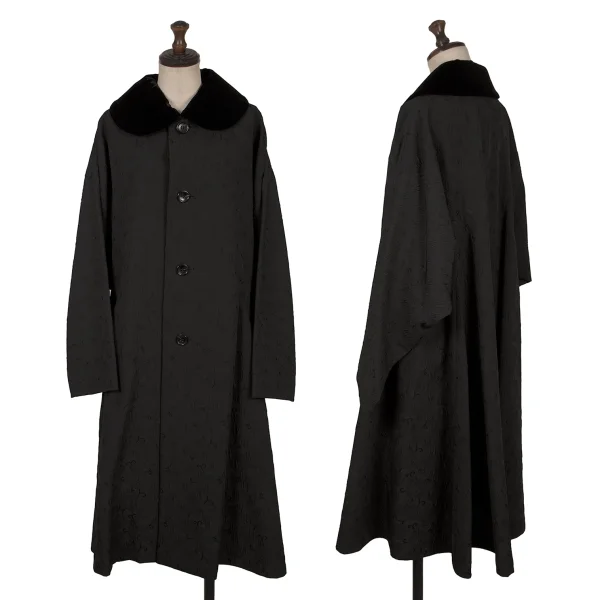 COMME des GARCONS Floral Jacquard Velour Collar Coat Black S K-171162_001