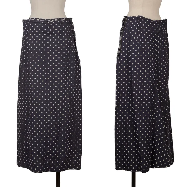 COMME des GARCONS Linen Dot Print Layered Skirt  Navy,White M K-171166_001