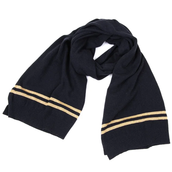 COMME des GARCONS Wool Glitter Line Knit Stole Navy,Gold  K-171169_001