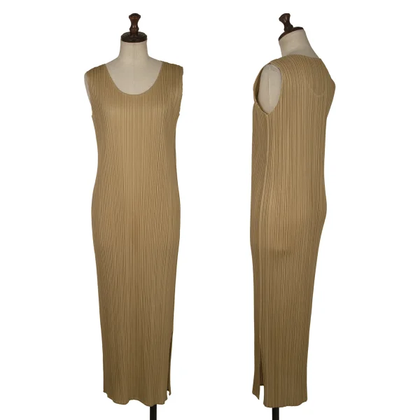 PLEATS PLEASE Pleated Sleeveless Dress Beige 1 K-171190_001