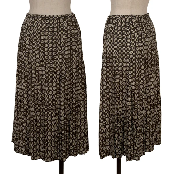 yoshie inaba Pattern Printed Pleats Silk Skirt Beige S-M K-171195_001