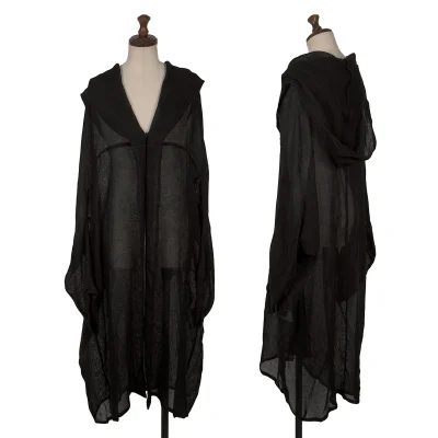 Y's Linen Hooded Mesh Knit Long Summer Coat