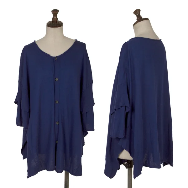 Y's Silk Rayon Layered Sleeves Knit Cardigan Blue 2 K-171198_001