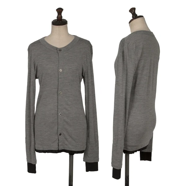 Y's Thumbhole Mock Layered Wool Knit Cardigan Grey 2 K-171199_001