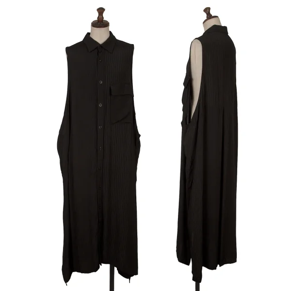 Y's Rayon Striped Sleeveless Shirt Dress Black 2 K-171202_001
