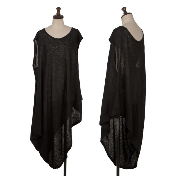 Y's Linen Asymmetrical Sleeveless Knit Tunic Black 2 K-171204_001