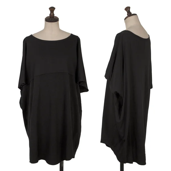 Y's Mixed-material Raglan Short-sleeve Tunic Black 2 K-171206_001