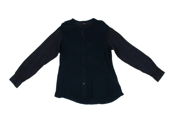 Y's Knit Fabric Switching Striped Collarless Cardigan K-171207_002
