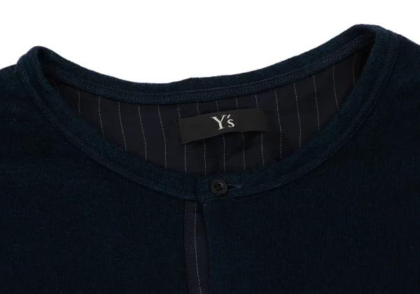 Y's Knit Fabric Switching Striped Collarless Cardigan K-171207_004