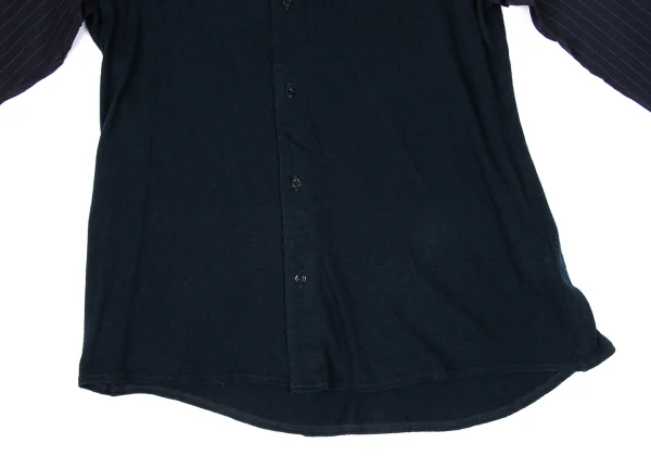 Y's Knit Fabric Switching Striped Collarless Cardigan K-171207_010