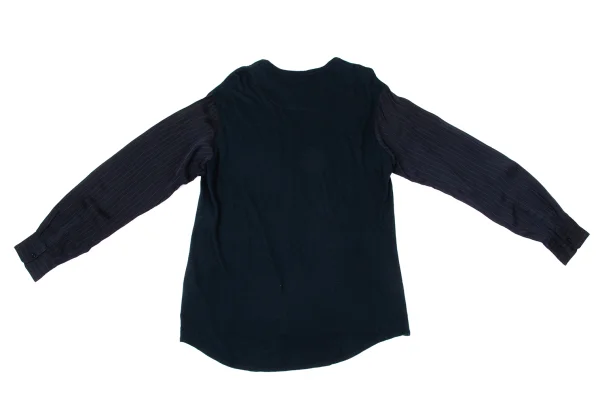 Y's Knit Fabric Switching Striped Collarless Cardigan K-171207_013